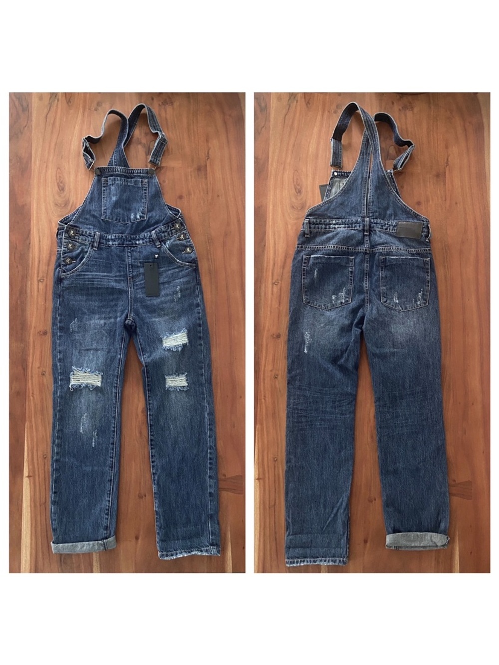One Teaspoon kids hooligan overalls distressed denim medium blue jean girl 10/12
